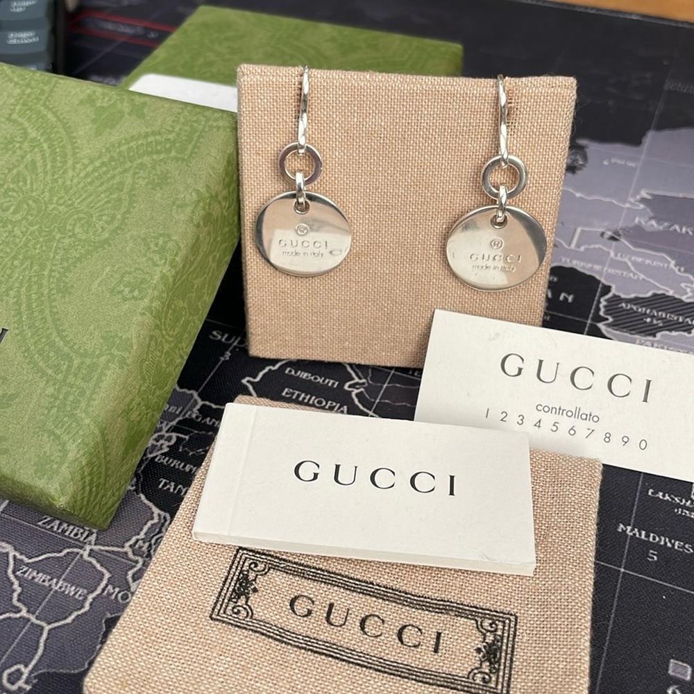 AUTHENTIC Sterling Silver Trademark Round Drop Earrings( NEW)